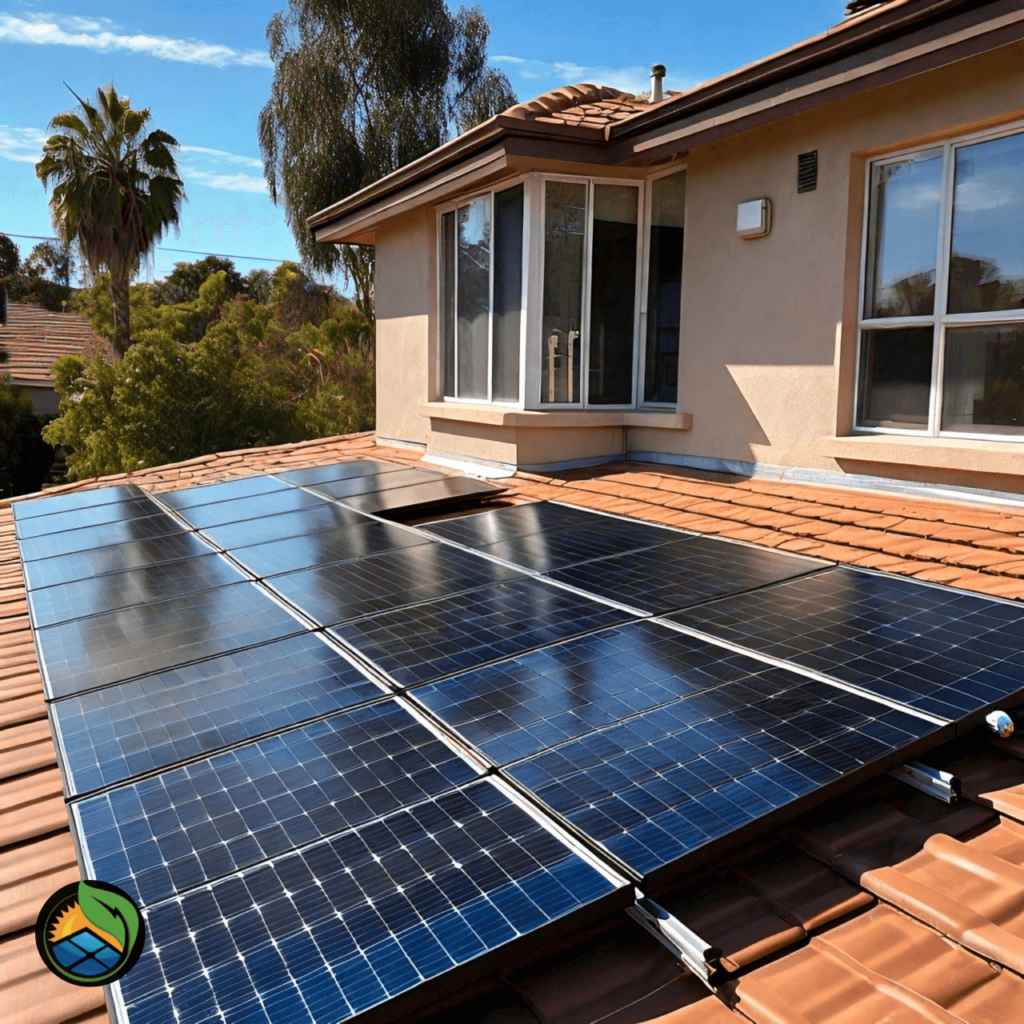 Residential rooftop with newly installed solar power panels by Ever Green Power